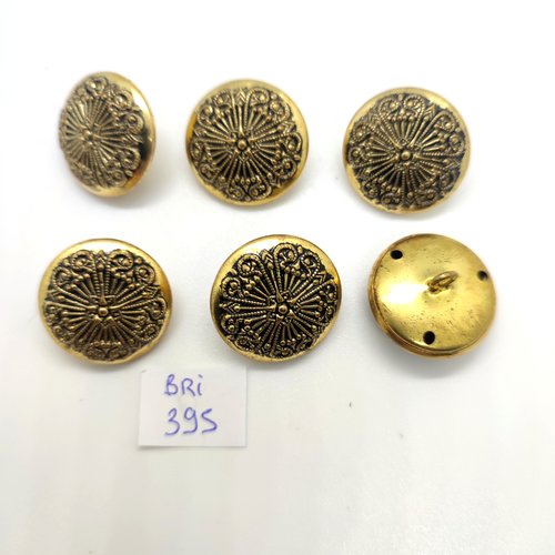 6 boutons en métal doré - 22mm - bri395