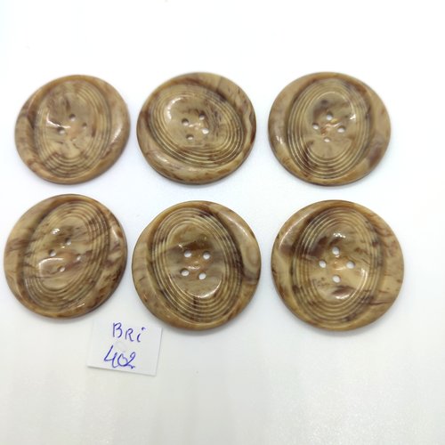 6 boutons en résine marron clair - 32mm - bri402