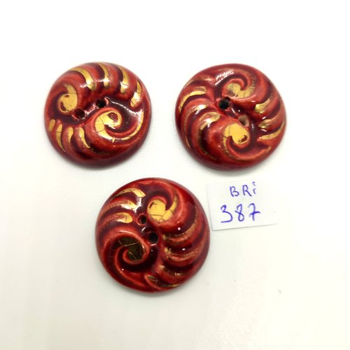 3 boutons en céramique marron - 29mm - bri387