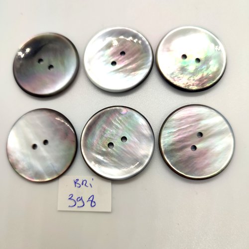 6 boutons en nacre gris - 27mm - bri398