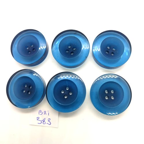 6 boutons en résine bleu - 27mm - bri383