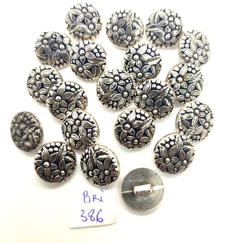 20 boutons en résine argenté  (fleur) - 15mm - bri386