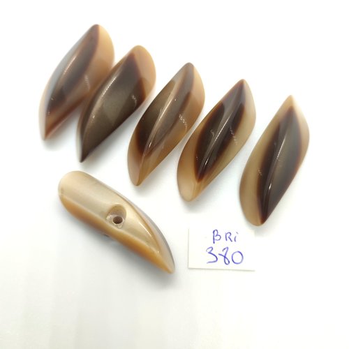 6 boutons brandebourg en résine marron - 13x40mm - bri380