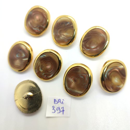 8 boutons en résine doré et marron - 20x23mm - bri397