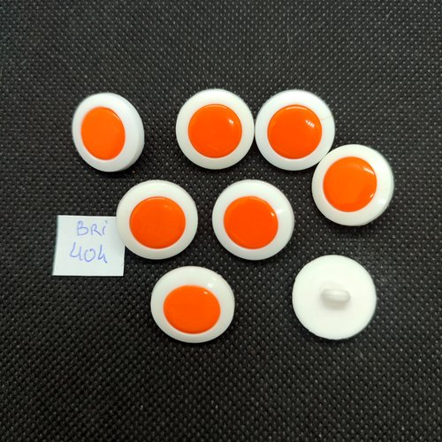 8 boutons en résine blanc et orange - 18mm - bri404