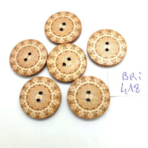 6 boutons fantaisie en bois multiolore - 20mm - bri418