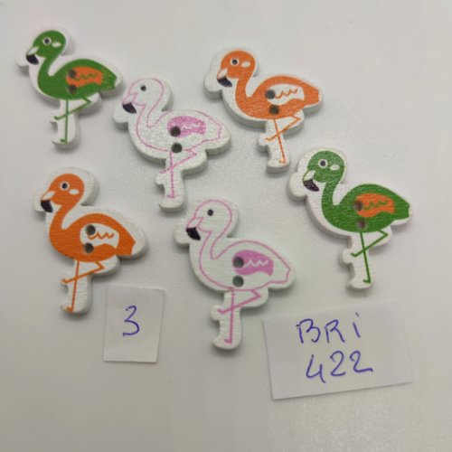 6 boutons fantaisie en bois multiolore (un pélican)  - 21x25mm - bri422