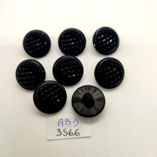 8 boutons en résine noir - 19mm - abd3566