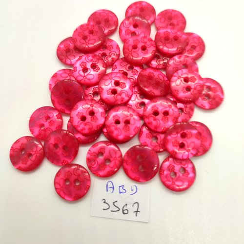 38 boutons en résine fuchsia - 13mm - abd3567