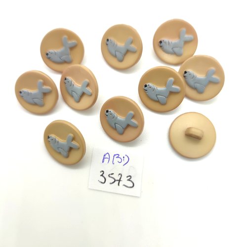 10 boutons fantaisie en résine beige et gris (un phoque) - 15mm - abd3573