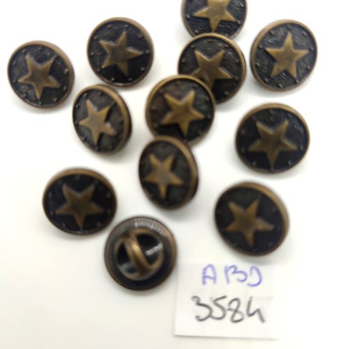 12 boutons fantaisie en résine bronze et noir (étoile) - 13mm - abd3584