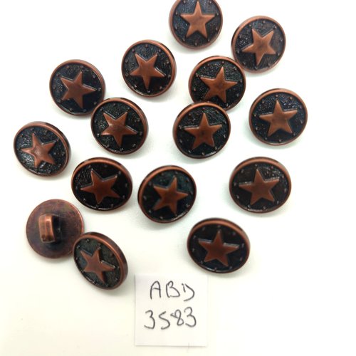 15 boutons fantaisie en résine cuivre et noir (étoile) - 13mm - abd3583