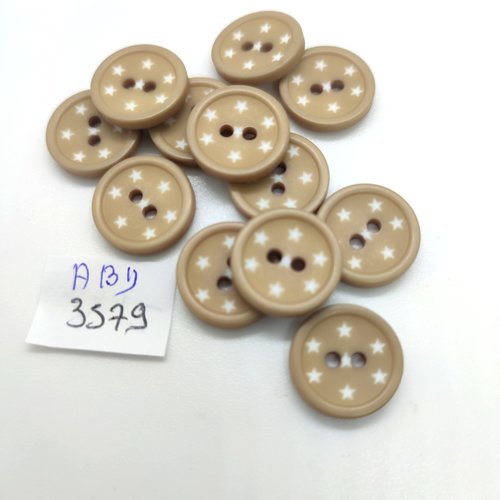 12 boutons fantaisie en résine beige et blanc (étoile) - 15mm - abd3579