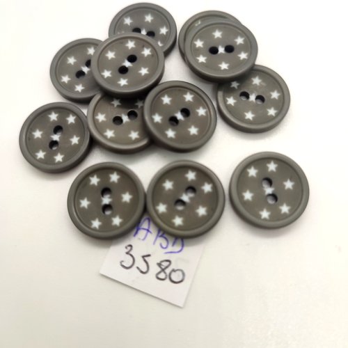 12 boutons fantaisie en résine gris et blanc (étoile) - 15mm - abd3580