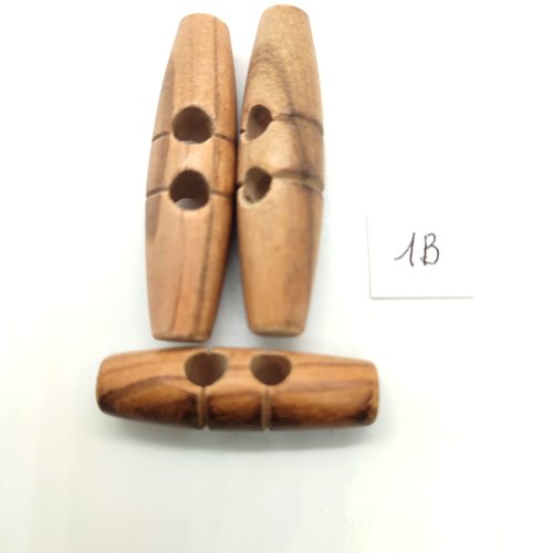 3 boutons brandebourg en bois marron- 13x51mm - 1b