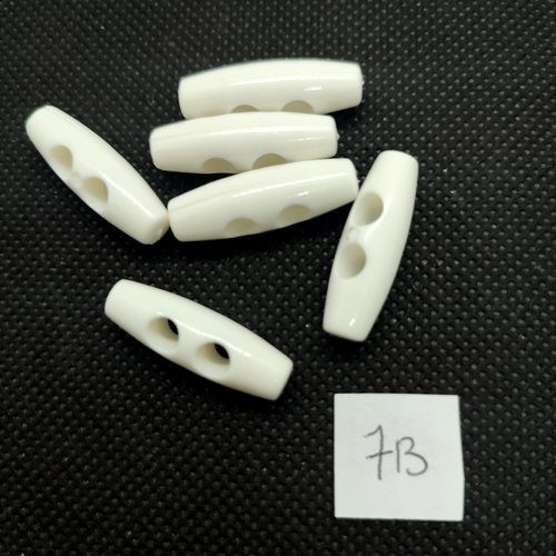 6 boutons brandebourg en résine blanc - 8x25mm - 7b