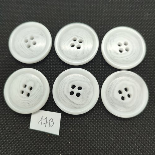 6 boutons en résine blanc - 28mm - 17b