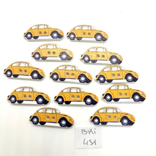 12 boutons fantaisie en bois jaune et noir (voiture) - 12x30mm bri451