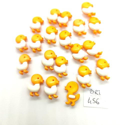 20 boutons fantaisie en résine orangé et blanc (canard) - 10x17mm bri456