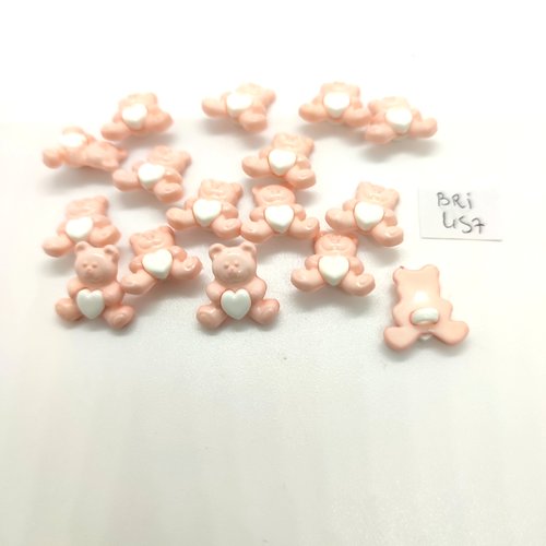 16 boutons fantaisie en résine rose et blanc (ours) - 10x15mm - bri457