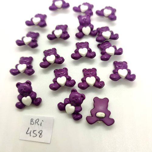 18 boutons fantaisie en résine violet et blanc (ours) - 10x15mm - bri458