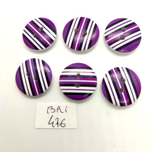 6 boutons en bois violet et blanc - 19mm - bri476