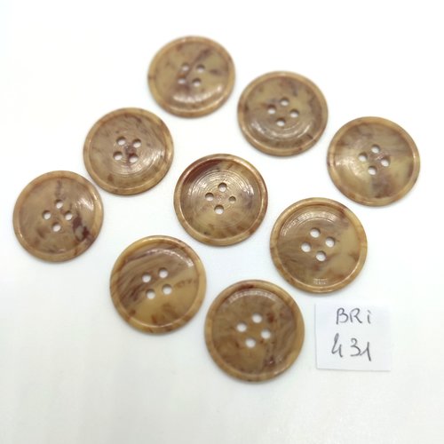 9 boutons en résine marron / beige - 22mm - bri431