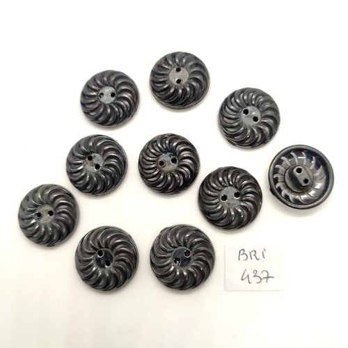 10 boutons en métal gris foncé - 18mm - bri437