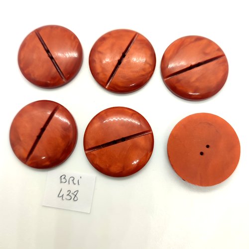 6 boutons en résine marron - 27mm - bri438