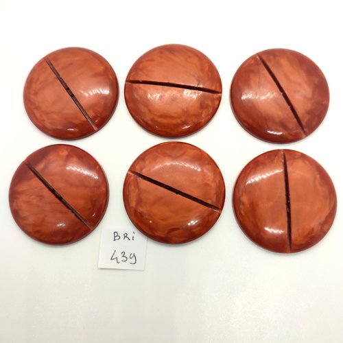 6 boutons en résine marron - 36mm - bri439
