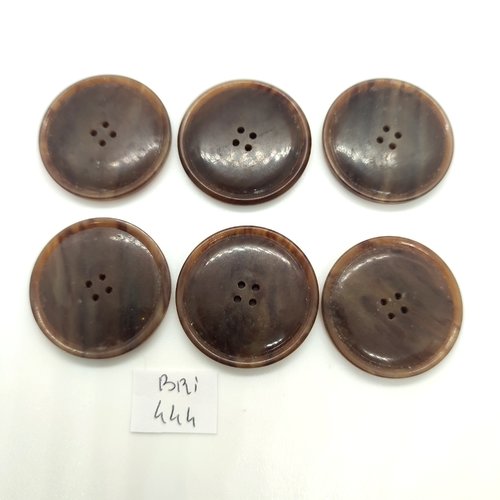 6 boutons en résine marron - 31mm - bri444