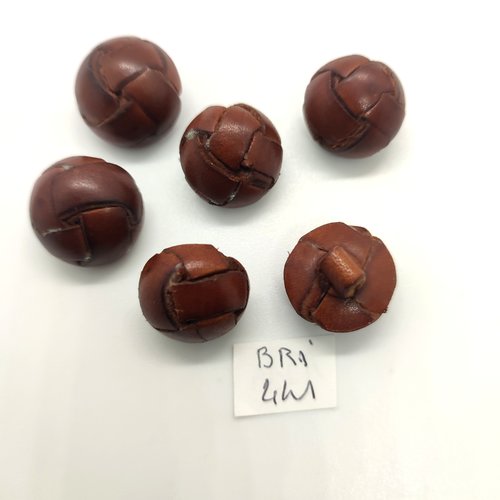 6 boutons en cuir marron - 20mm et 18mm - bri441