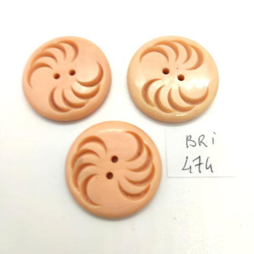 3 boutons en résine rose - vintage - 27mm - bri474