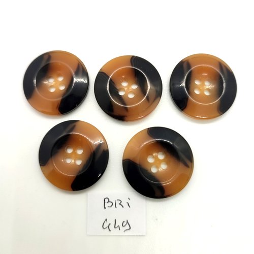 5 boutons en résine marron et noir - 22mm - bri449