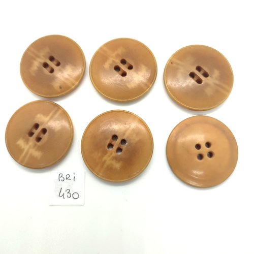 6 boutons en résine marron clair - 32mm - bri430