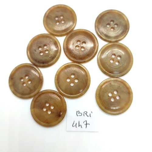 9 boutons en résine marron / beige foncé - 21mm - bri447