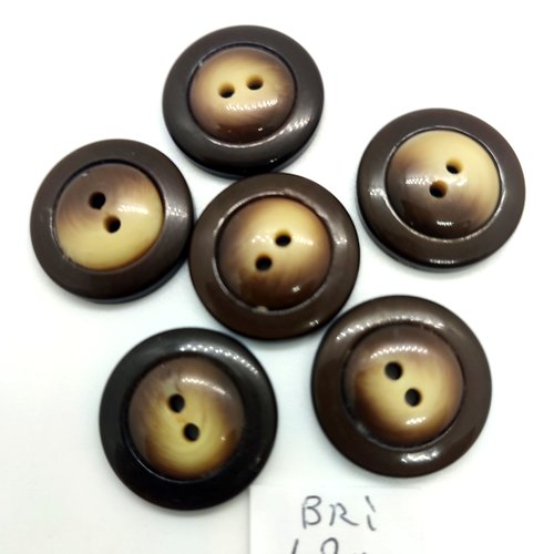 6 boutons en résine marron et beige - 17mm - bri429