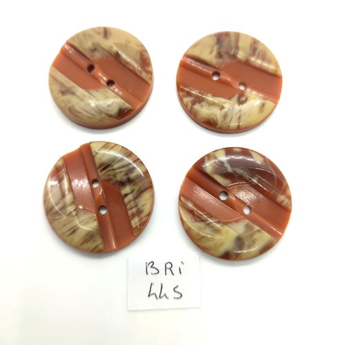 4 boutons en résine marron et beige - 27mm - bri445