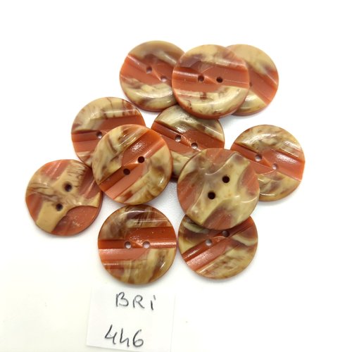 11 boutons en résine marron et beige - 18mm - bri446