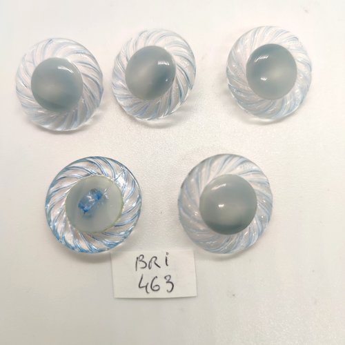 5 boutons en résine bleu transparent - 22mm - bri463