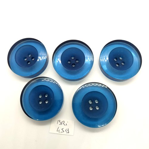 5 boutons en résine bleu - 31mm - bri459