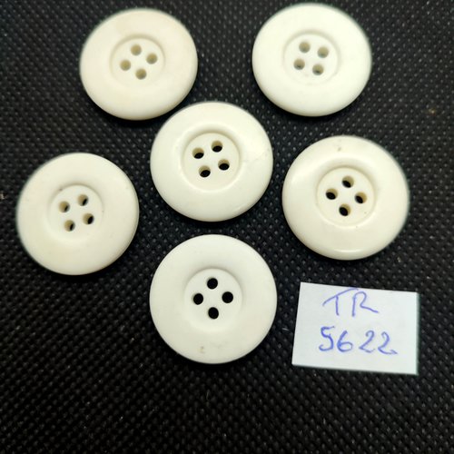6 boutons en résine blanc - 22mm - tr5622