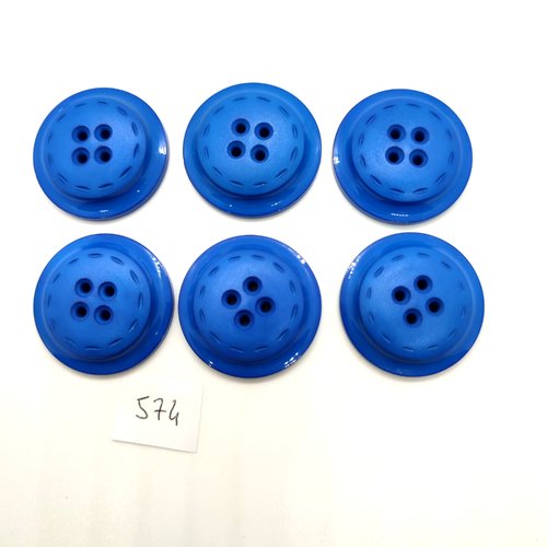 6 boutons en résine bleu - 31mm - 574