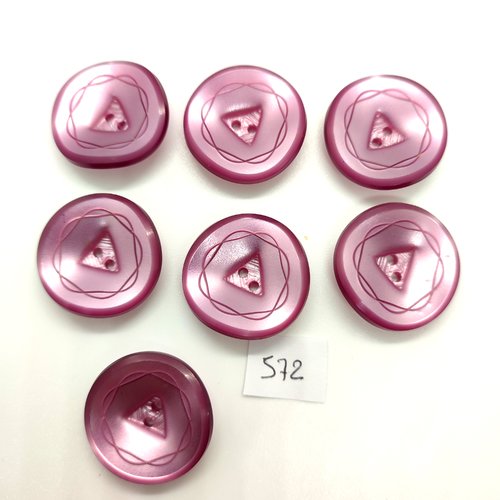 7 boutons en résine mauve / lilas - 26mm - 572