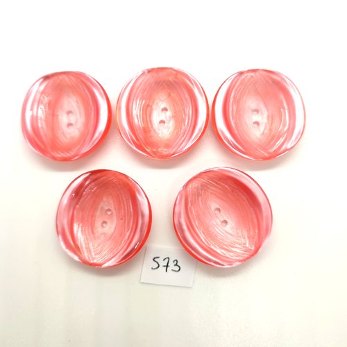 5 boutons en résine rose - 31mm - 573