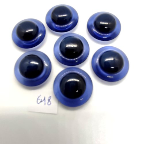 7 boutons en résine bleu - 22mm - 618