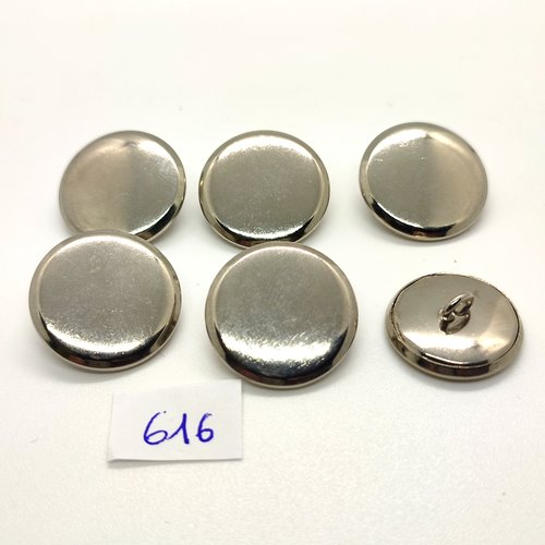 6 boutons en métal argenté - 21mm - 616