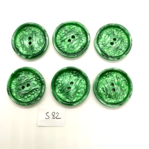 6 boutons en résine vert - 27mm - 582