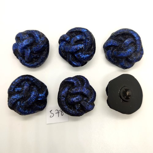 6 boutons en résine bleu - 29mm - 578