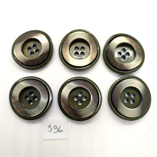 6 boutons en résine vert - 30mm - 596